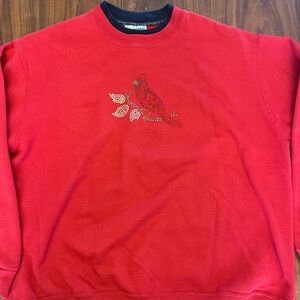 Vtg Morning. Sun Sz XLSweatshirt Cardinal Embroidered Christmas GrannyCore EUC